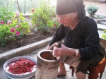 My dear grandmother preparing home-made red pepper